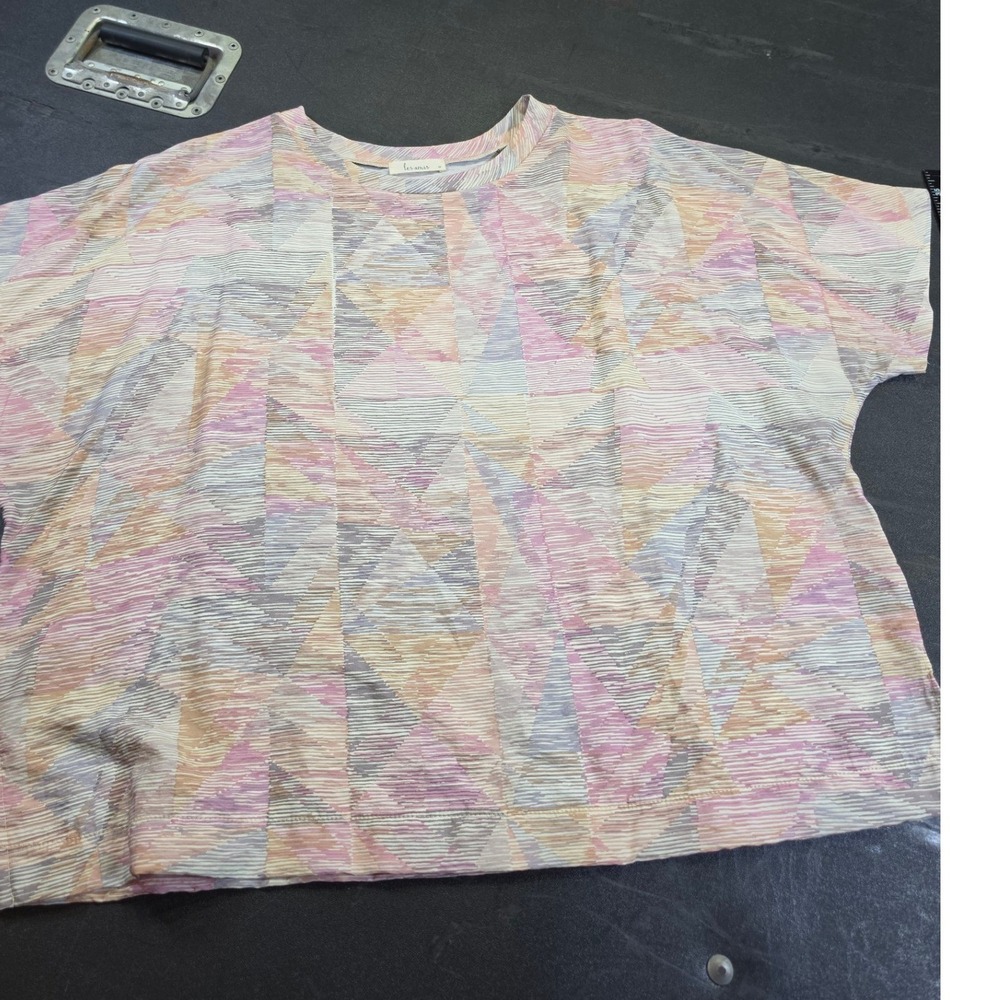 Les Amis Geometric Triangle Print Boxy Short Sleeve Top Pink Purple Medium